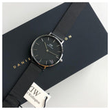 Daniel Wellington DW00100202 Petite Ashfield Women’s Watch – Black Dial with Matte Black Mesh Strap