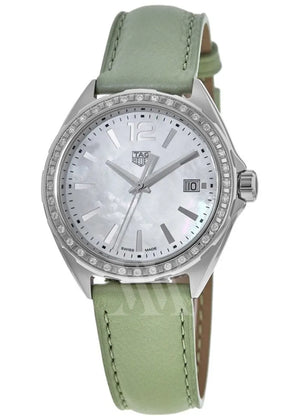 Tag Heuer Formula 1 Quartz Diamonds Mother of Pearl Dial Green Leather Strap Watch for Women - WBJ131A.FC8249