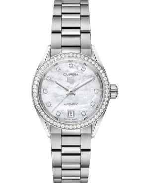 Tag Heuer Carrera Date Diamonds Mother of Pearl Dial Silver Steel Strap Watch for Women - WBN2414.BA0621