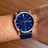 Fossil The Commuter Blue Dial Blue Leather Strap Watch for Men - FS5404