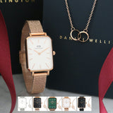 Daniel Wellington Quadro Melrose DW00100431 Women's Watch – White Dial with Gold Mesh Strap