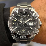 Tag Heuer Aquaracer Calibre 16 Day-Date Black Dial Silver Steel Strap Watch for Men - CAY211A.BA0927