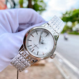 Tissot T085.207.11.011.00 T-Classic Carson Automatic Women's Watch – White Dial & Silver Steel Strap