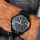 Armani Exchange Hampton AX2411 Men's Quartz Watch – Blue Dial Paired with Black Leather Strap