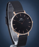 Daniel Wellington DW00100307 Petite Ashfield Women’s Watch – Black Dial with Matte Black Mesh Strap