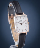Daniel Wellington DW00100434 Quadro Women's Watch – White Dial & Black Leather Strap