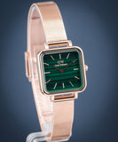 Daniel Wellington DW00100520 Quadro Studio Women's Watch – Green Dial & Rose Gold Mesh Strap