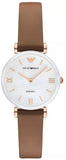 Emporio Armani AR11040 Gianni T Bar Quartz Women's Watch – Mother of Pearl White Dial & Brown Leather Strap