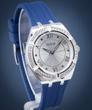 Guess Cosmo Diamonds Silver Dial Blue Rubber Strap Watch for Women - GW0034L5