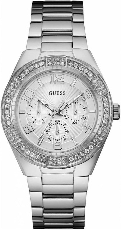 Guess Luna Diamonds Silver Dial Silver Steel Strap Watch for Women - W0729L1