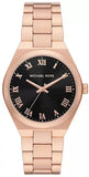 Michael Kors MK7392 Lennox Three-Hand Quartz Women's Watch – Black Dial & Rose Gold Steel Strap