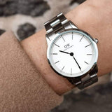Daniel Wellington DW00100205 Iconic Link Women's Watch – White Dial with Silver Stainless Steel Strap