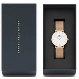 Daniel Wellington DW00100305 Petite Melrose Women's Watch – White Dial with Rose Gold Mesh Strap