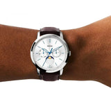 Fossil FS5905 Neutra Minimalist Moonphase Men’s Watch – Silver Dial with Brown Leather Strap