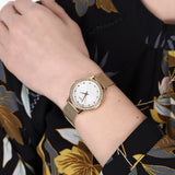 Guess W0647L7 Chelsea Crystals Women’s Watch – Mother of Pearl White Dial & Gold Mesh Bracelet