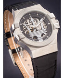 Maserati Potenza Automatic Black Dial Black Leather Strap Watch For Men - R8821108001