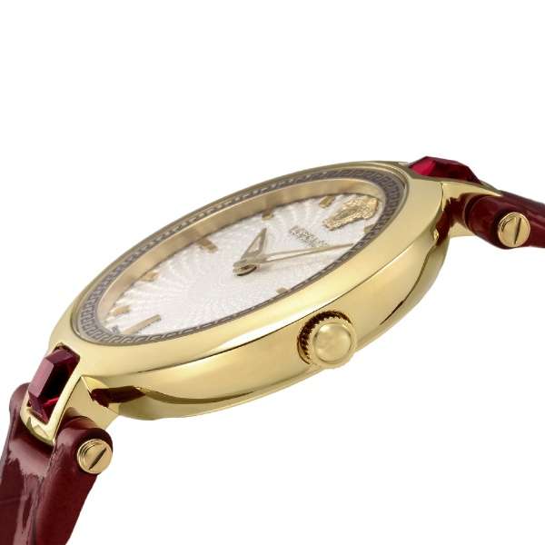 Versace Crystal Gleam White Dial Red Leather Strap Watch For Women - VAN040016
