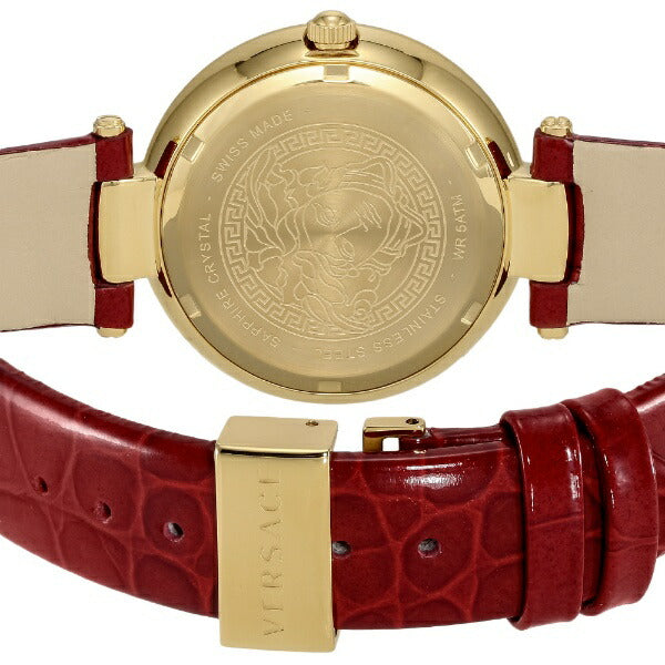 Versace Crystal Gleam White Dial Red Leather Strap Watch For Women - VAN040016