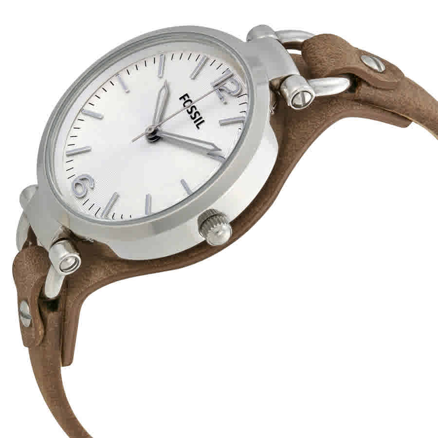Fossil Georgia White Dial Brown Leather Strap Watch for Women - ES3060