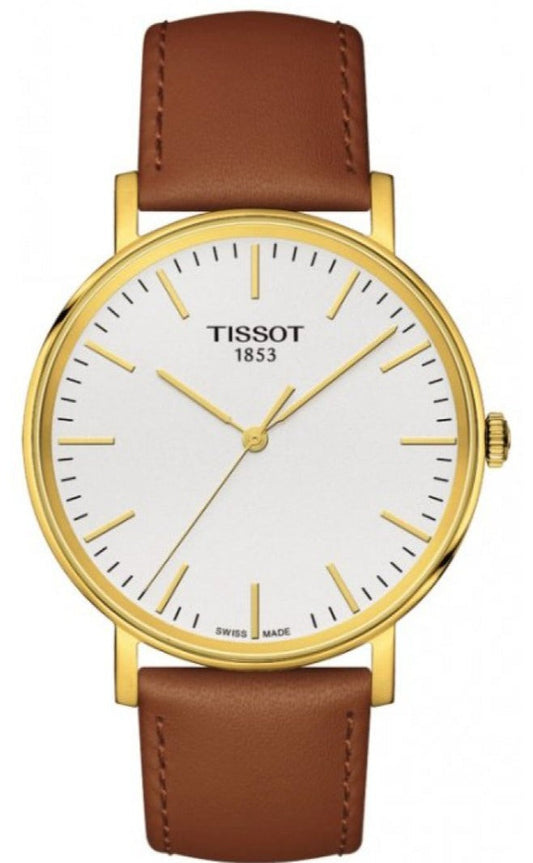 Tissot T Classic Everytime White Dial Brown Leather Strap Watch For Men - T109.410.36.031.00