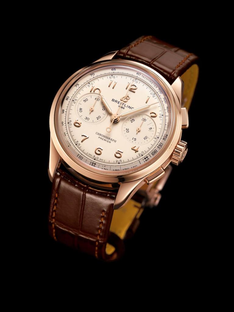 Breitling Premier B09 Chronograph 40 White Dial Brown Leather Strap Watch for Men - RB0930371G1P1