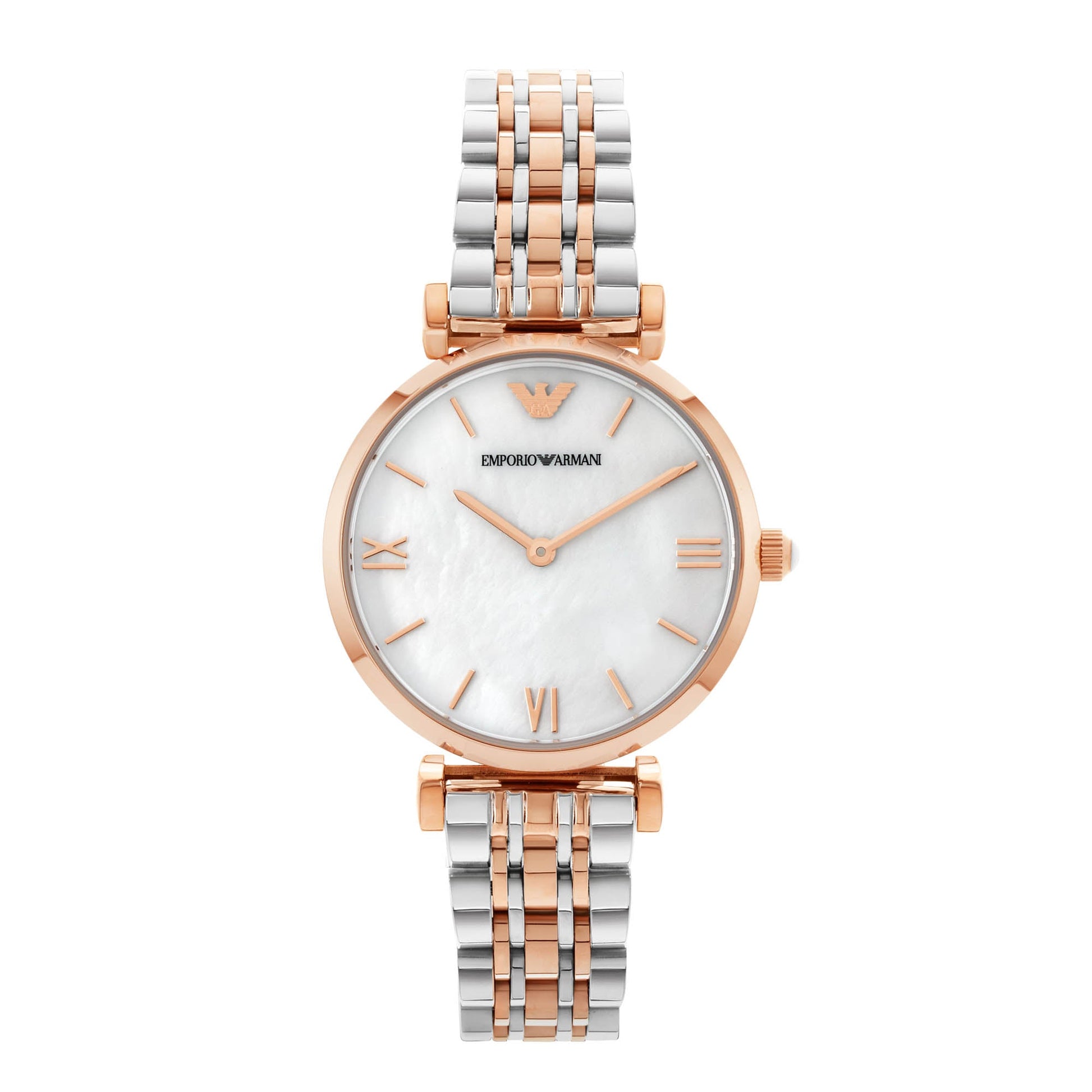 Emporio Armani T Bar Gianni Classic Mother Of Pearl Dial Two Tone Steel Strap Watch For Women - AR1683