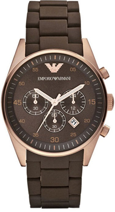 Emporio Armani Sport Chronograph Brown Dial Brown Steel Strap Watch For Men - AR5890