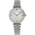 Emporio Armani T Bar Mother of Pearl Dial Silver Steel Strap Watch For Women - AR1682