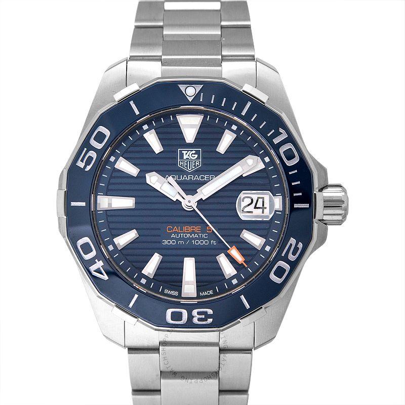 Tag Heuer Aquaracer Calibre 5 Blue Dial Silver Steel Strap Watch for Men - WAY211C.BA0928