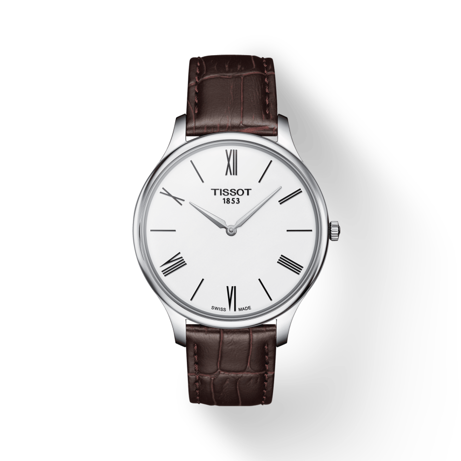 Tissot T Classic Tradition 5.5 Quartz White Dial Brown Leather Strap Watch For Men - T063.409.16.018.00
