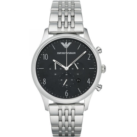 Emporio Armani Beta Chronograph Black Dial Silver Steel Strap Watch For Men - AR1863