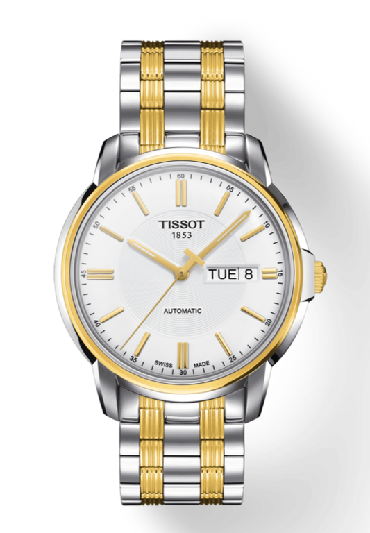 Tissot T Classic Automatics III White Dial Two Tone Steel Strap Watch For Men - T065.430.22.031.00