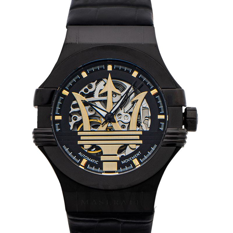 Maserati Potenza 42mm Automatic Black Dial Black Leather Strap Watch For Men - R8821108036