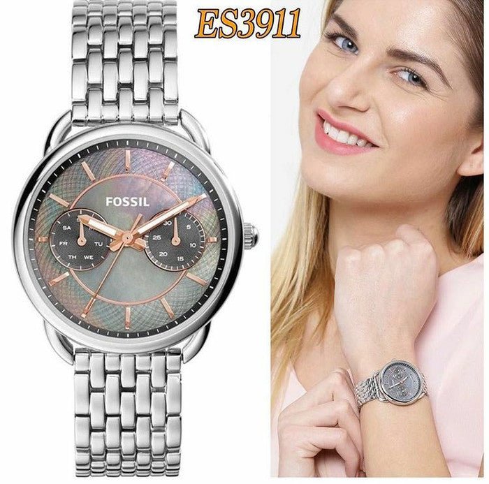 Fossil Tailor Mother of Pearl Black Dial Silver Steel Strap Watch for Women - ES3911
