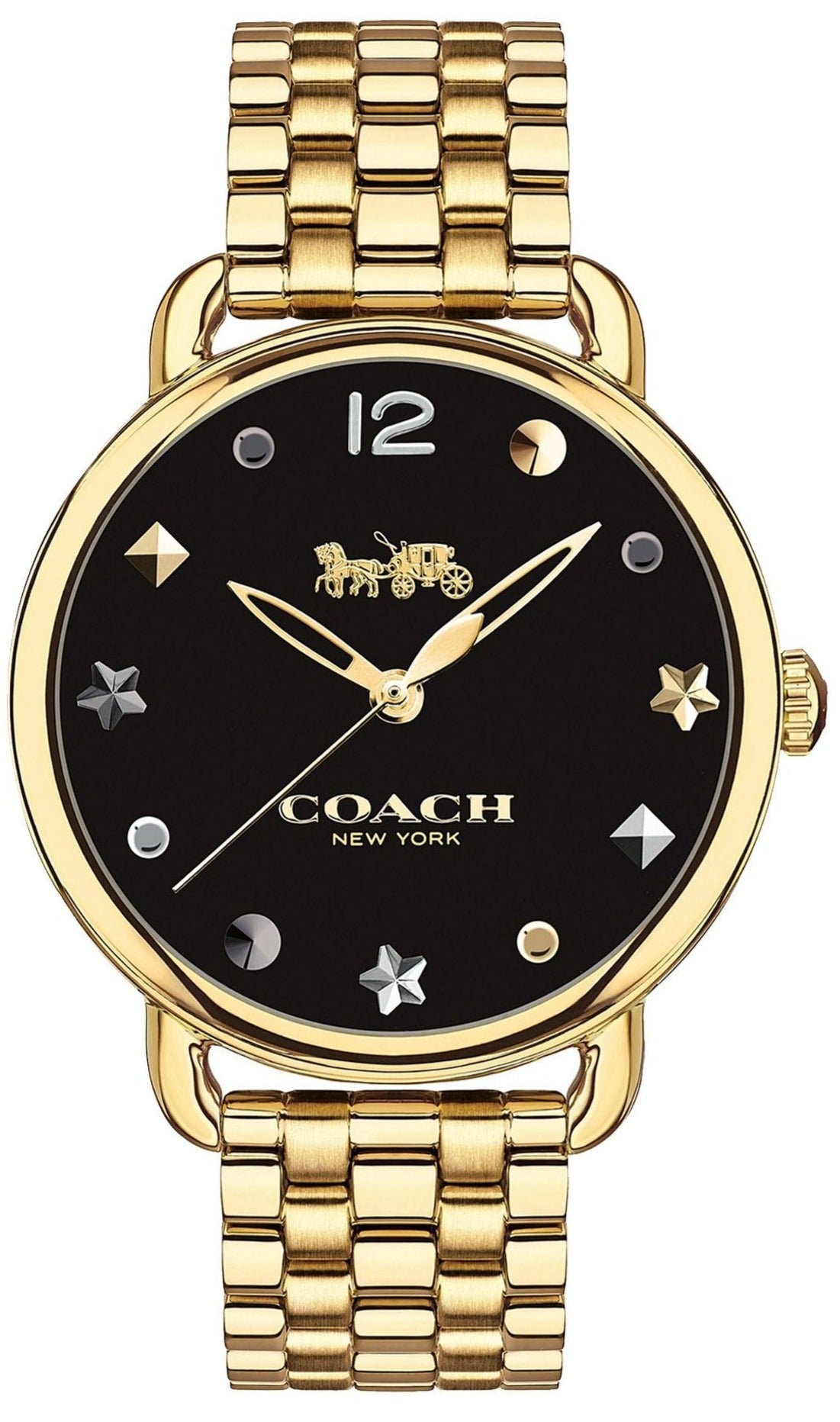 Coach Delancey Black Dial Gold Steel Strap Watch For Women - 14502813