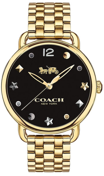 Coach Delancey Black Dial Gold Steel Strap Watch For Women - 14502813