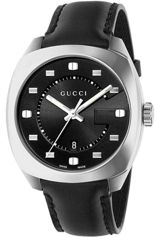 Gucci GG2570 Black Dial Black Leather Strap Watch For Men - YA142307