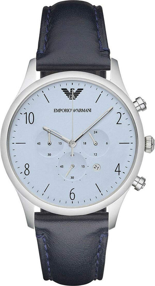 Emporio Armani Chronograph Blue Dial Blue Leather Strap Watch For Men - AR1889
