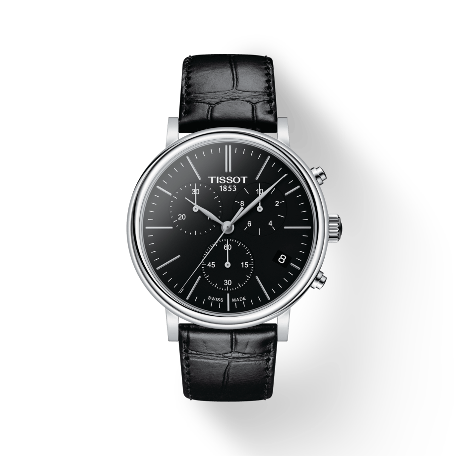 Tissot Carson Premium Chronograph Black Dial Black Leather Strap Watch For Women - T122.417.16.051.00
