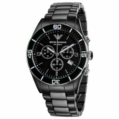 Emporio Armani Ceramic Chronograph Black Dial Black Steel Strap Watch For Men - AR1421