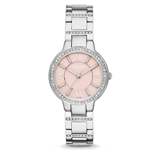 Fossil Virginia Pink Dial Silver Steel Strap Watch for Women - ES3504