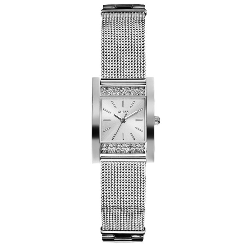 Guess Nouveau Diamonds Silver Dial Silver Mesh Bracelet Watch for Women - W0127L1