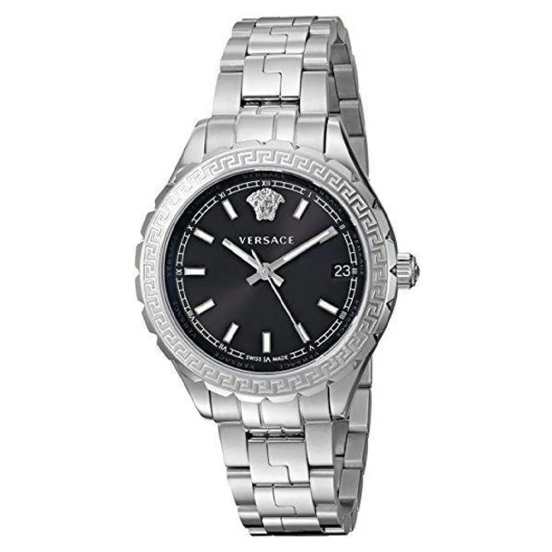 Versace Hellenyium Black Dial Silver Steel Strap Watch for Women - V12020015