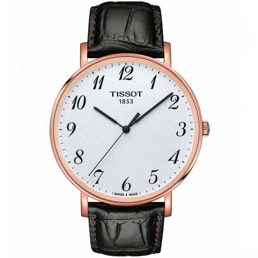 Tissot T Classic Everytime White Dial Black Leather Strap Watch For Men - T109.610.36.032.00