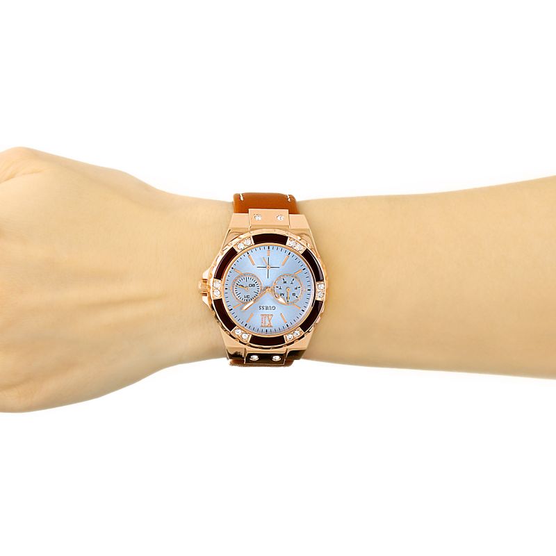 Guess Limelight Quartz White Dial Brown Leather Strap Watch For Women - W0775L7
