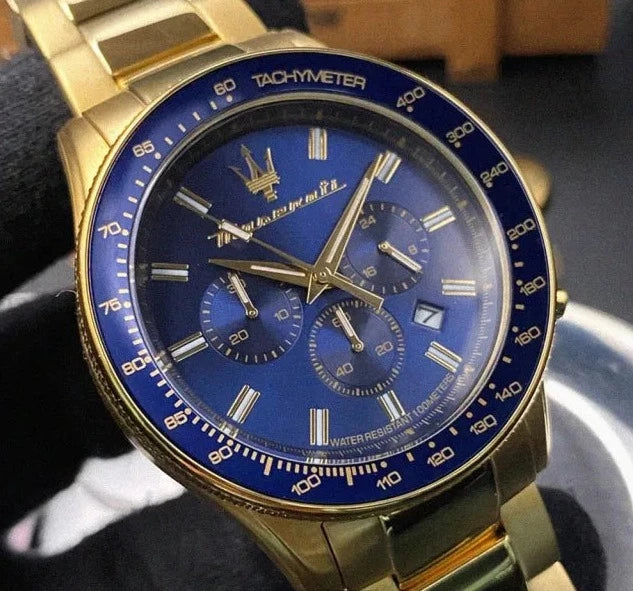 Maserati SFIDA Analog Blue Dial Gold Stainless Steel Watch For Men - R8873640008