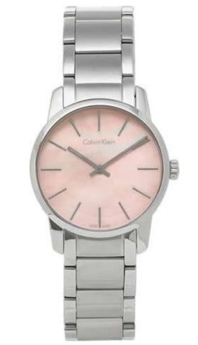 Calvin Klein City Pink Mother of Pearl Dial Silver Steel Strap Watch For Women - K2G2314E