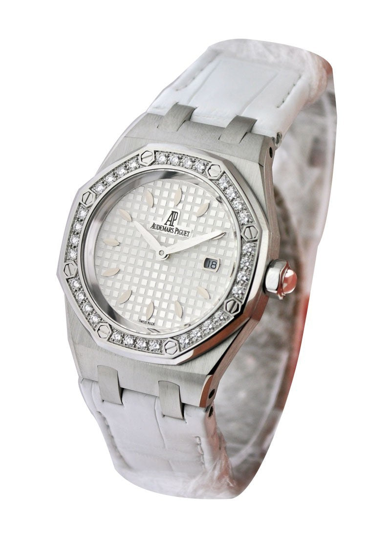 Audemars Piguet Royal Oak Diamonds White Dial White Rubber Strap Watch for Women - 67601ST.ZZ.D012CR.02