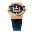 Maserati Potenza 42mm Rose Gold & Blue Dial Blue Leather Strap Watch For Men - R8851108027
