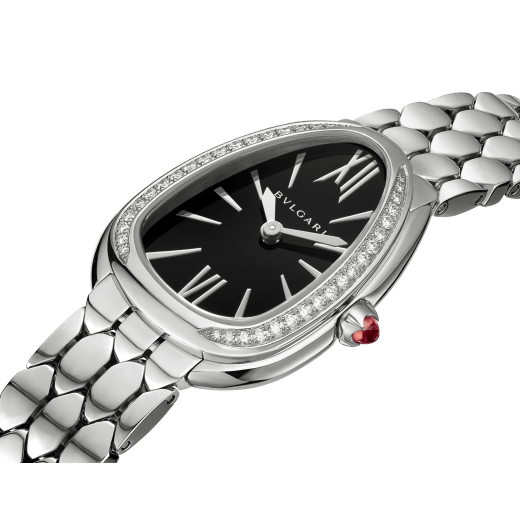 Bvlgari Serpenti Seduttori Diamonds Black Dial Silver Steel Strap Watch for Women - SERPENTI103449